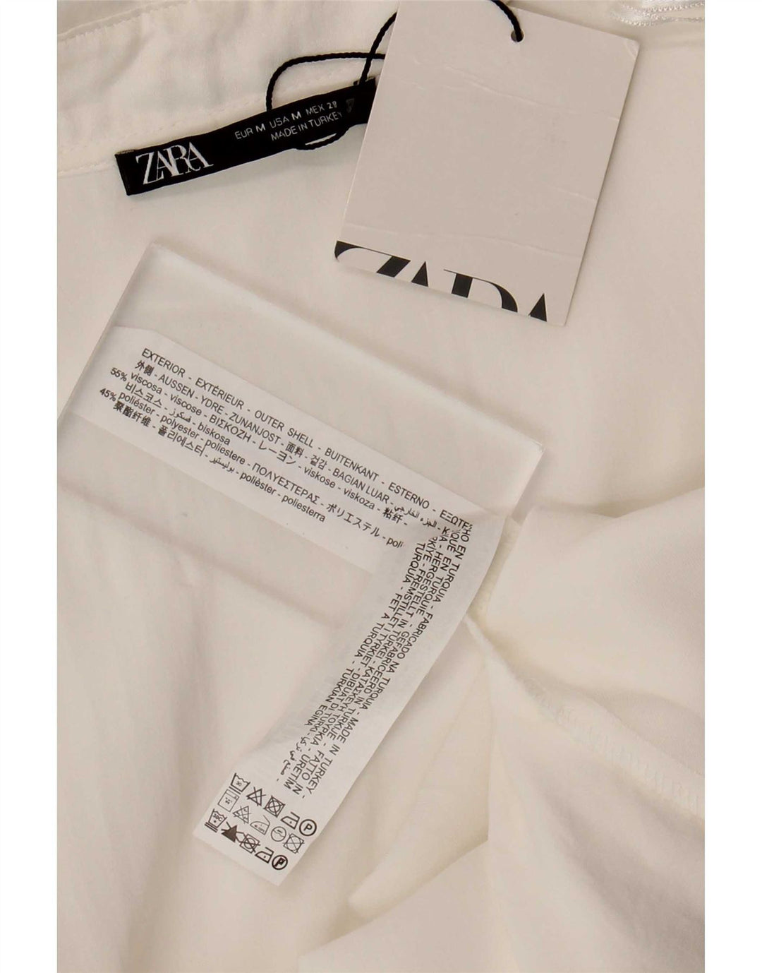 Zara Damen Langarm-Wickelkleid UK 12 Mittelweiße Viskose