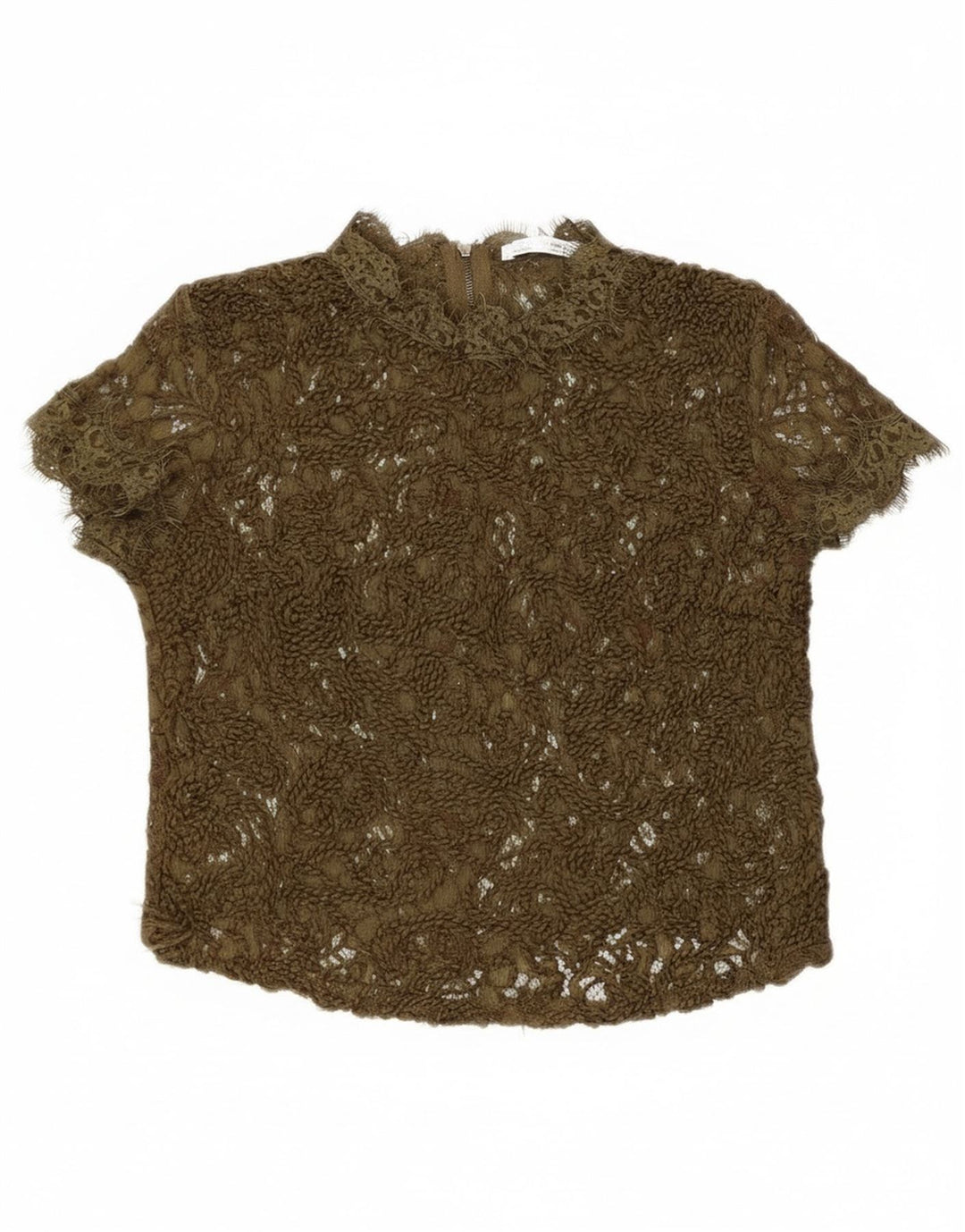 Zara Damen-Bluse aus Spitze, durchsichtig, Gr. 8, Khaki