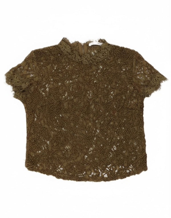 Zara Damen-Bluse aus Spitze, durchsichtig, Gr. 8, Khaki