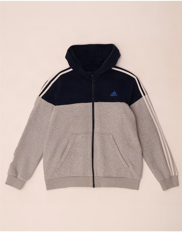 Adidas Mens Graphic Zip Hoodie Sweater XL Grey Colourblock Cotton