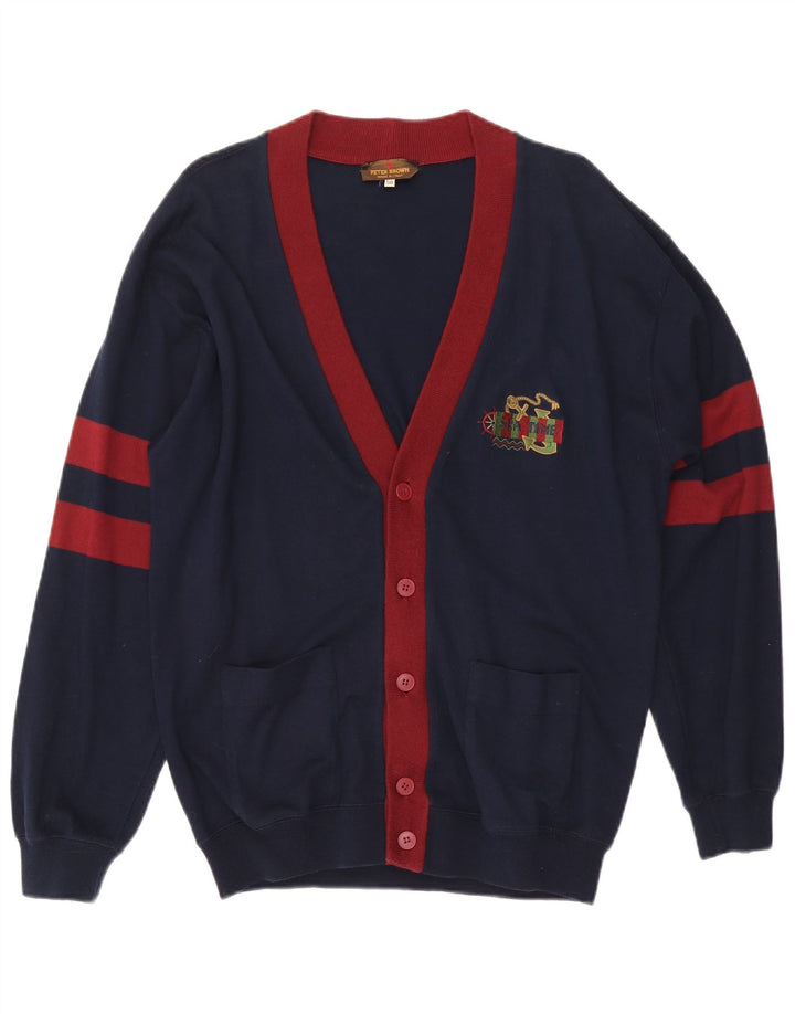 Peter Brown Herren-Cardigan-Pullover IT 50 Mittelmarineblaue Baumwolle