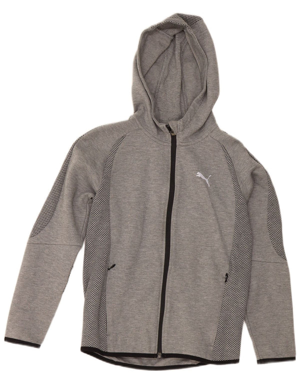 Puma Jungen-Kapuzenpullover mit Reißverschluss, 11–12 Jahre, graue Farbblock-Baumwolle