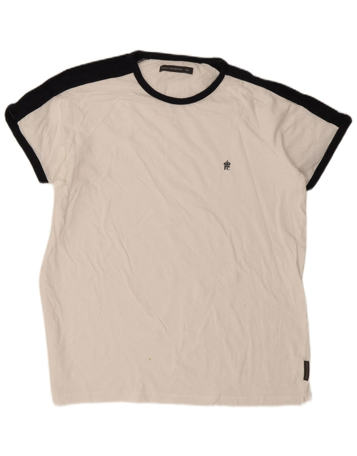 French Connection Herren T-Shirt Top 2XL Weiß Colourblock Baumwolle