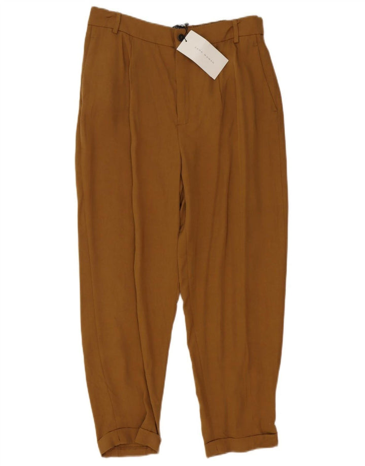 Zara Damen Tapered Cropped-Hose Mittelgroß W30 L24 Braune Viskose