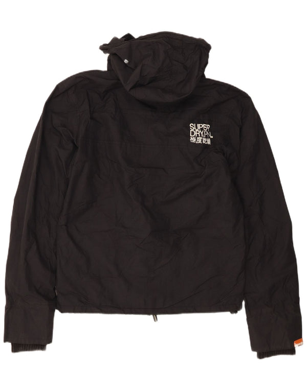 Superdry Womens Graphic Hooded Windbreaker Jacket UK 14 Medium Black Nylon