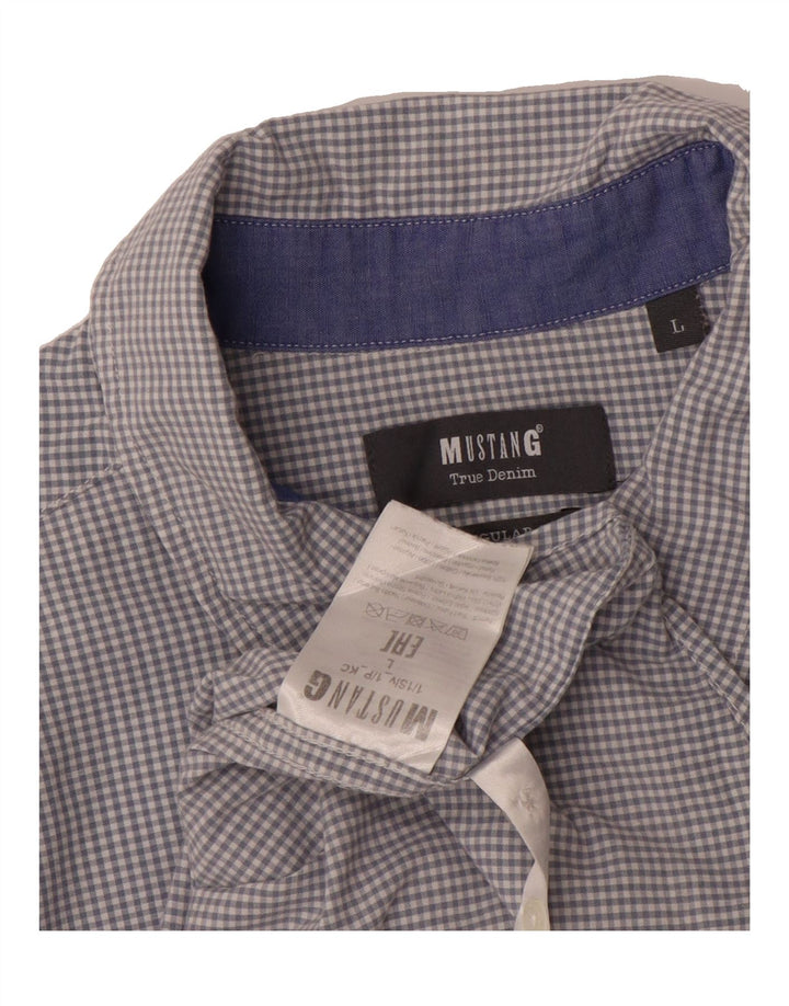 MUSTANG Mens Regular Fit Shirt Large Blue Gingham Cotton Vintage Mustang and Second-Hand Mustang from Messina Hembry 