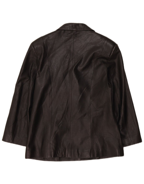Vintage Damen 5-Knopf-Leder-Blazerjacke UK 14 Large Schwarz