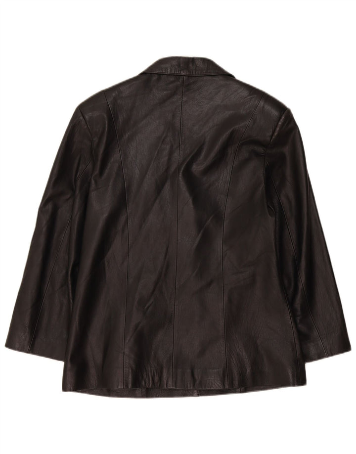Vintage Damen 5-Knopf-Leder-Blazerjacke UK 14 Large Schwarz