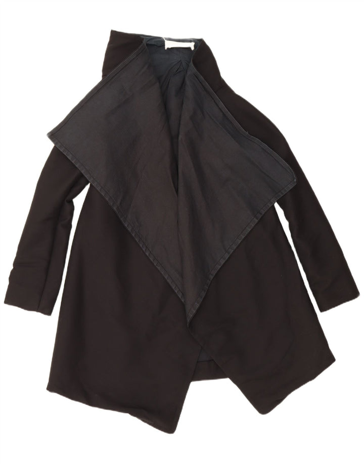 Vintage Damen Offener Mantel UK 10 Kleine schwarze Schurwolle