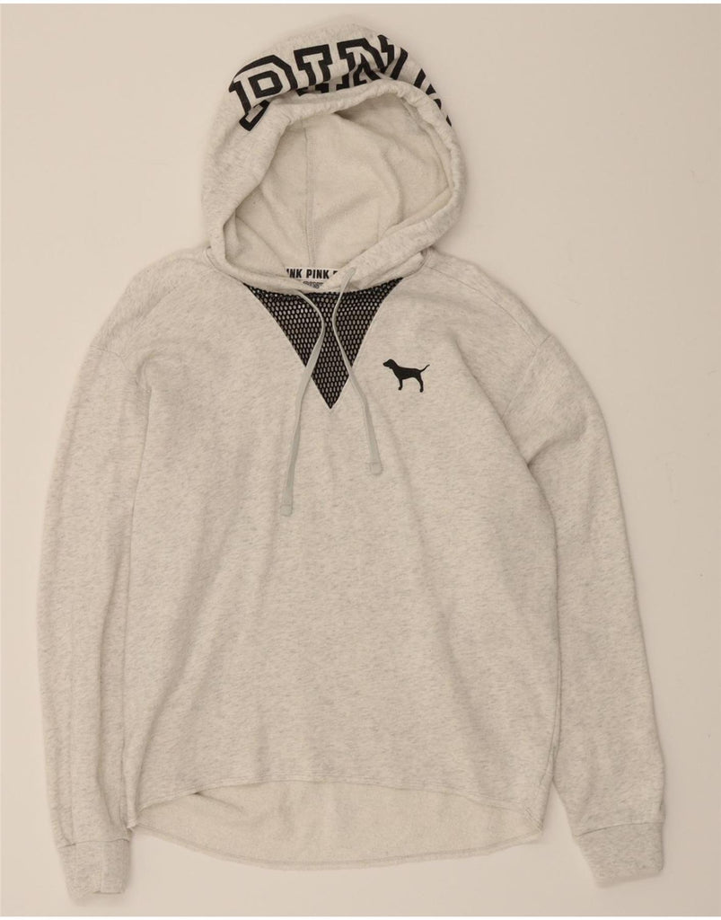 VICTORIAS SECRET Womens Pink Oversized Hoodie Jumper UK 6 XS Grey Flecked Vintage Victorias Secret and Second-Hand Victorias Secret from Messina Hembry 