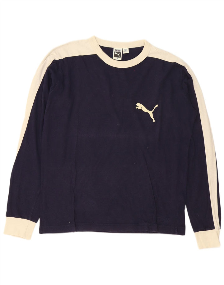 Puma Herren-Oberteil, langärmelig, mittelgroß, marineblau, Colourblock-Baumwolle