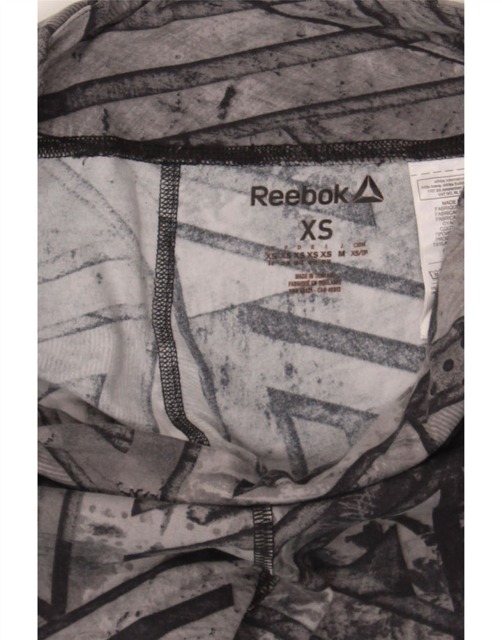 REEBOK Womens Graphic Leggings UK 4/6 XS  Grey Geometric Polyester Vintage Reebok and Second-Hand Reebok from Messina Hembry 