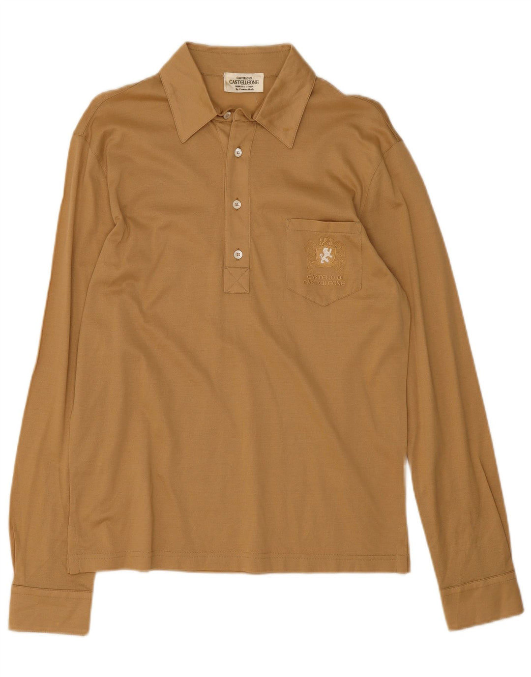 Vintage Herren Langarm-Poloshirt Mittelbeige