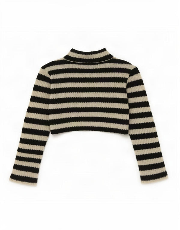 Zara Damen Crop Top Langarm UK 10 Small Schwarz gestreift