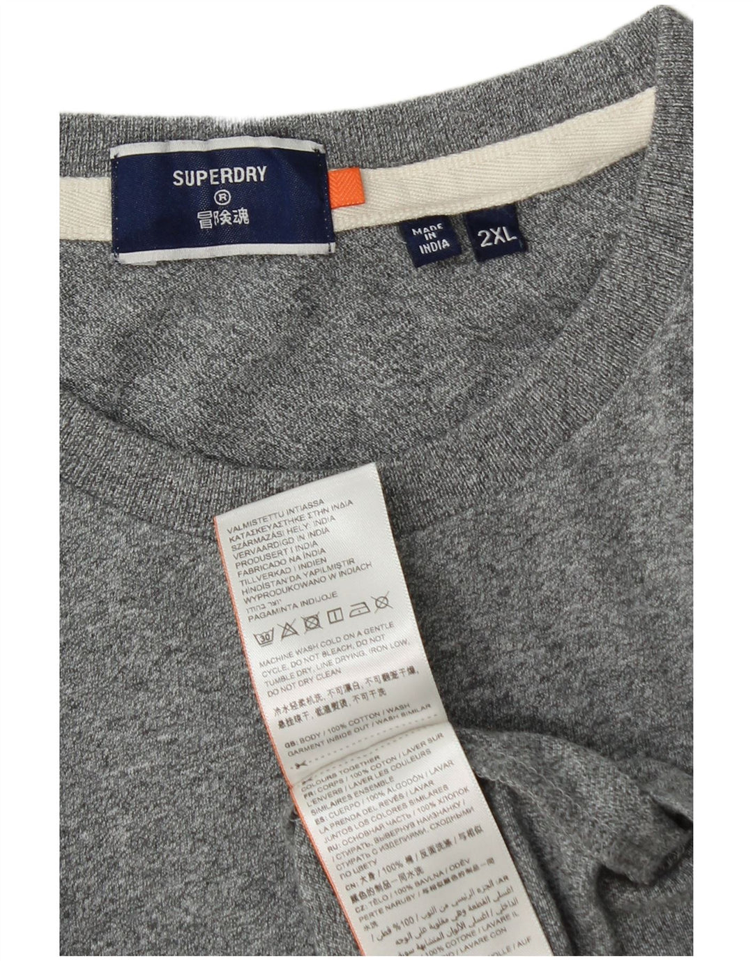 Superdry Herren-T-Shirt-Oberteil 2XL aus grau melierter Baumwolle