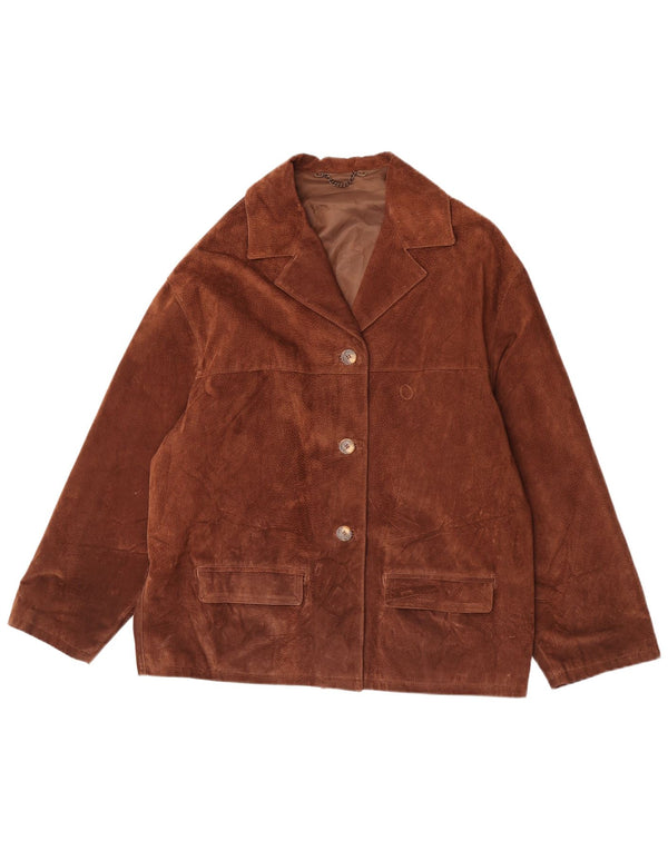 Vintage Damen 3-Knopf-Wildleder-Blazerjacke IT 48 XL Braunes Leder