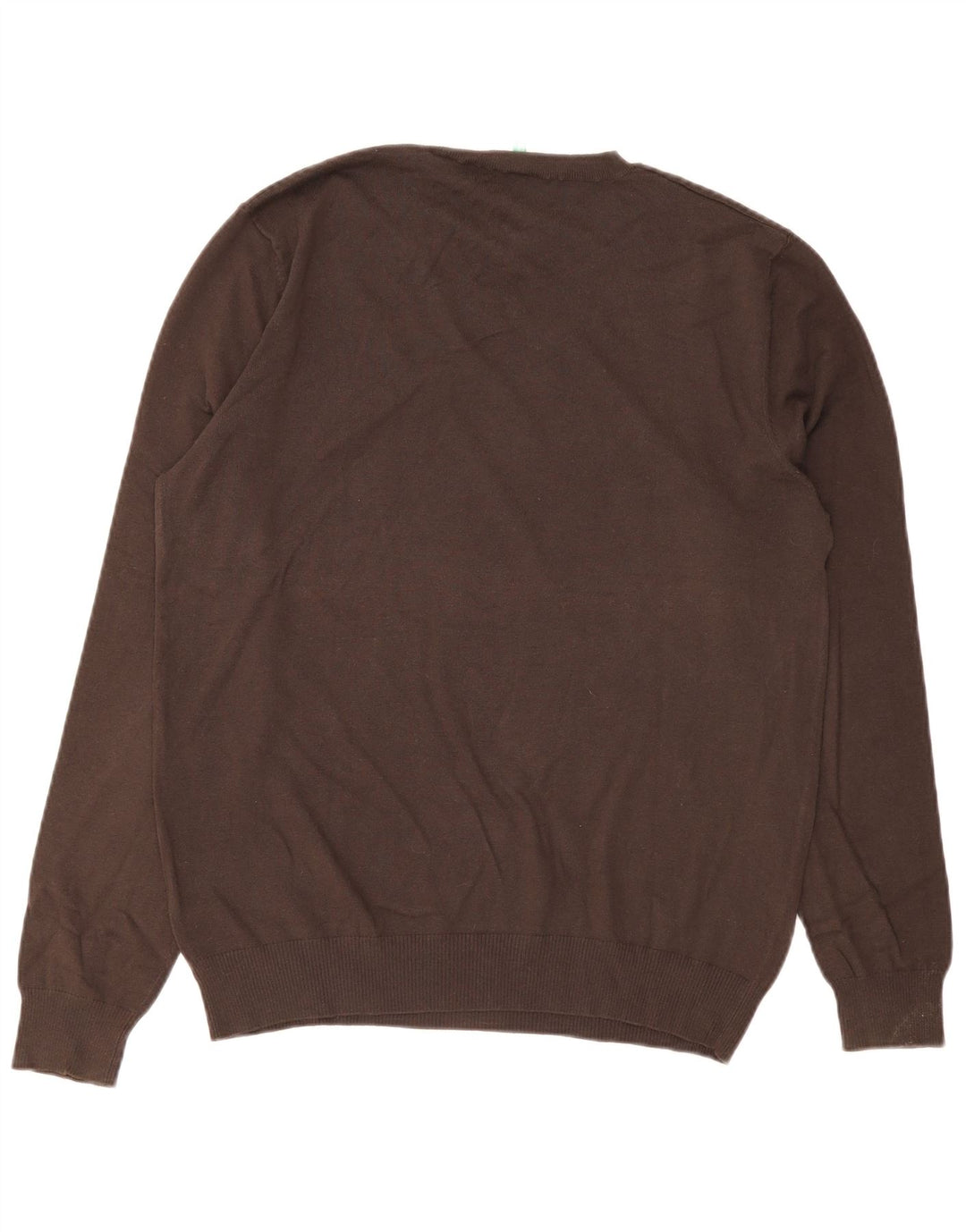 Benetton Herren-Pullover mit V-Ausschnitt, groß, braune Baumwolle