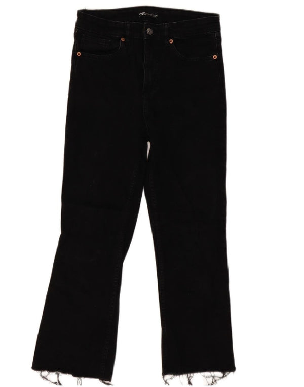 Zara Damen-Cropped-Jeans, EU 40, mittelgroß, W30, L25, schwarze Baumwolle