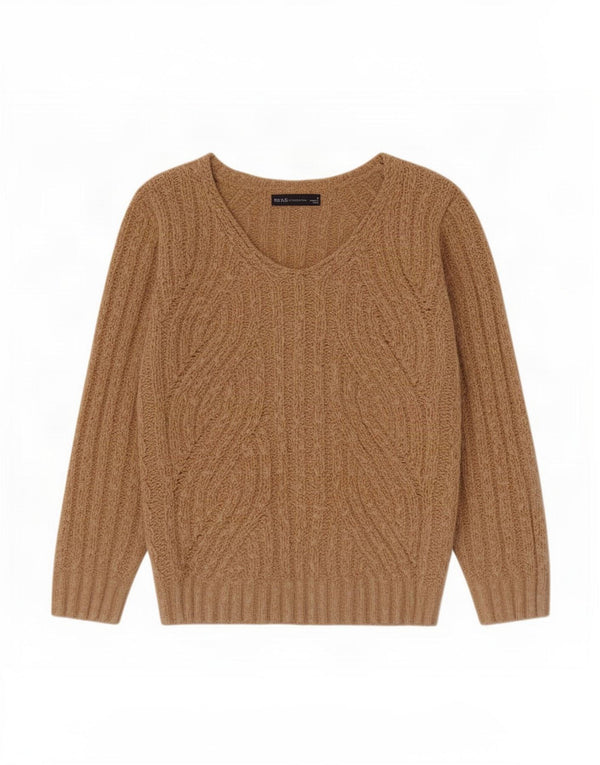 Marks & Spencer Damen-Pullover mit V-Ausschnitt, UK 14, mittelbeigefarbenes Polyester