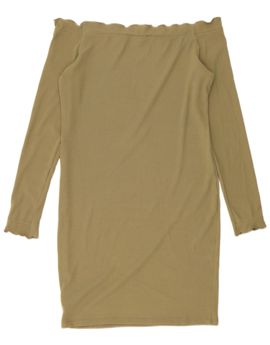 Topshop Damen-Kleid mit langen Ärmeln, schulterfrei, Größe 44, Khaki, Polyester