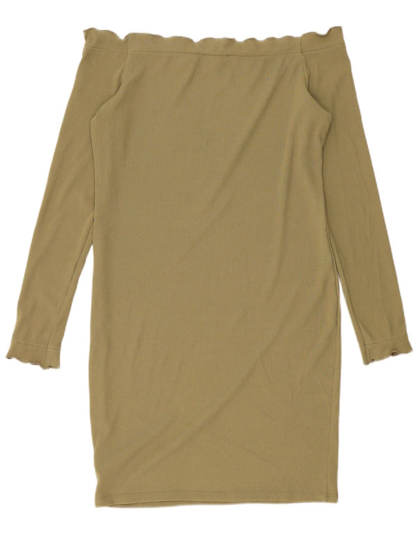 Topshop Damen-Kleid mit langen Ärmeln, schulterfrei, Größe 44, Khaki, Polyester