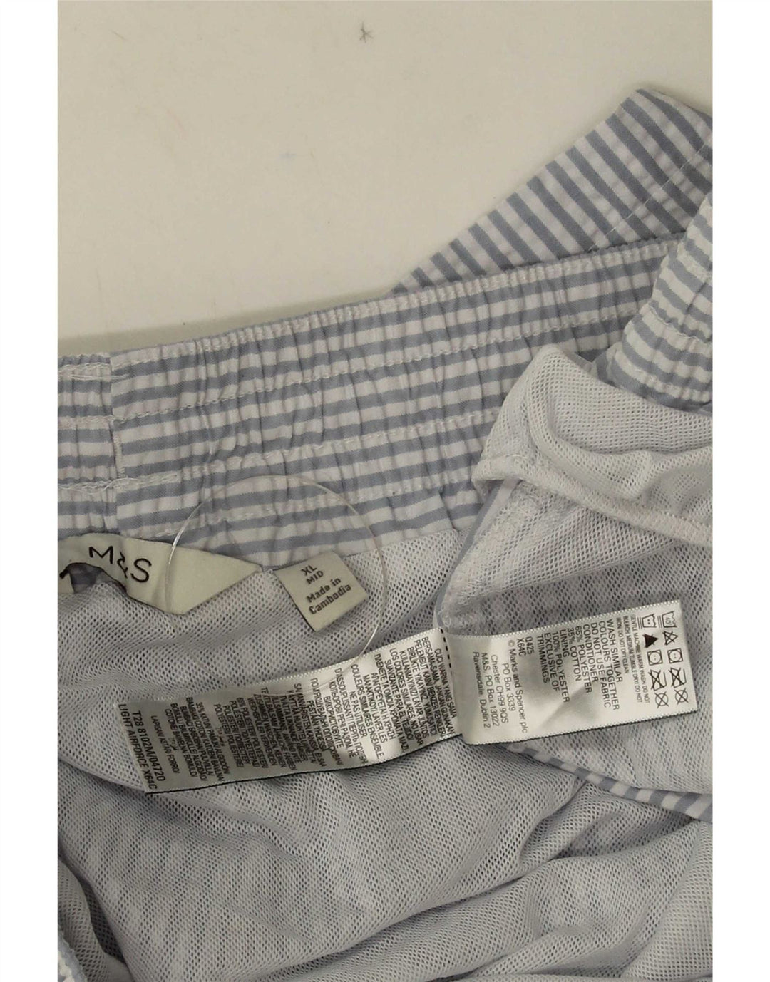 Marks & Spencer Herren-Badeshorts XL, blaues Nadelstreifen-Polyester