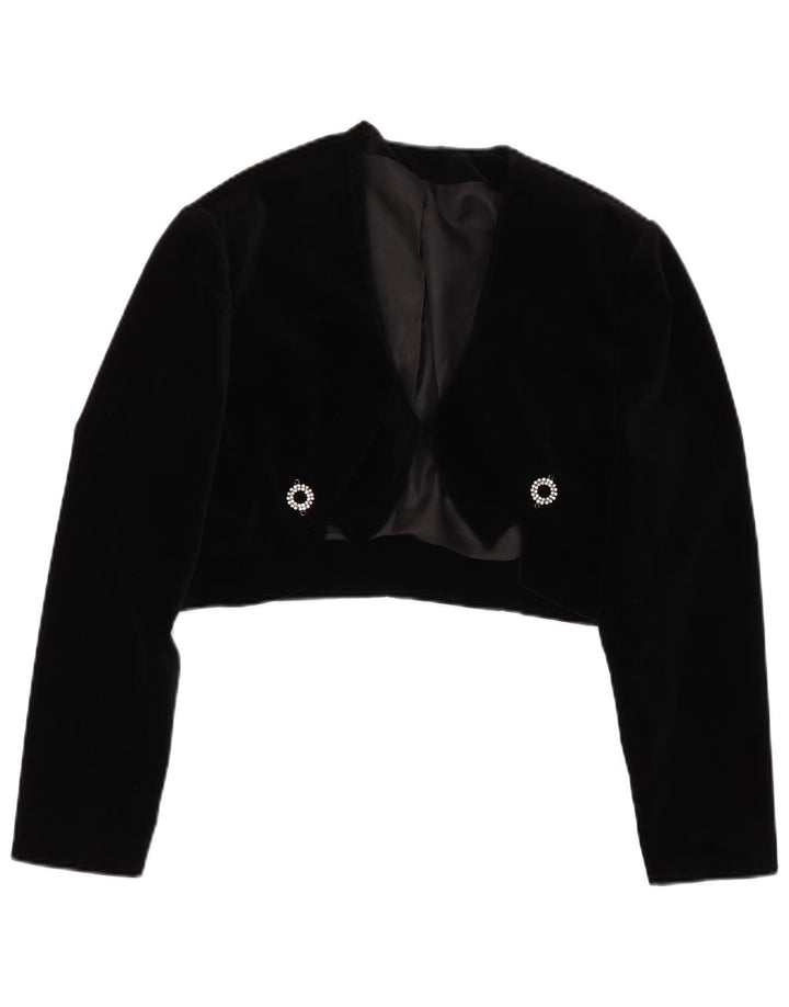 Vintage Damen Bolero Jacke IT 48 XL Schwarz Baumwolle