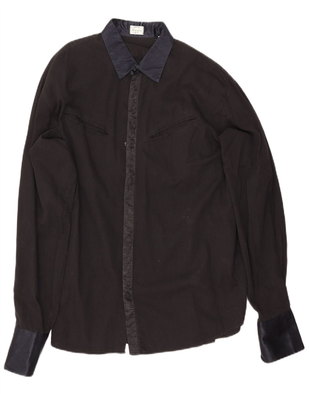 Benetton Herren-Hemd, groß, aus schwarzer Baumwolle