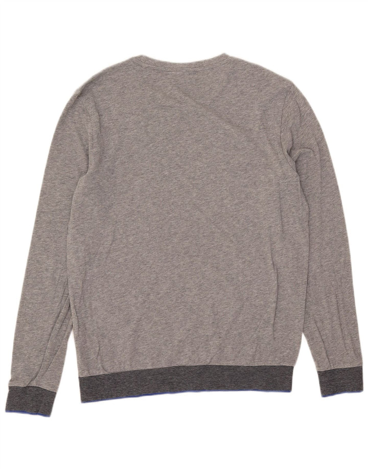 Hugo Boss Herren-Oberteil mit Grafik, langärmelig, mittelgrau gesprenkelte Baumwolle