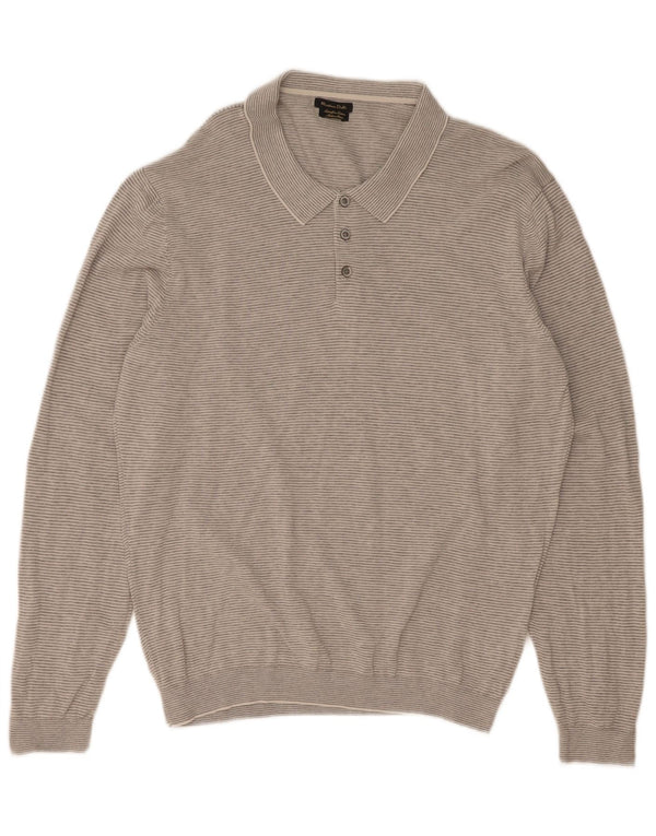 Massimo Dutti Herren-Pullover mit Rollkragen, 2XL, graue Nadelstreifen-Baumwolle