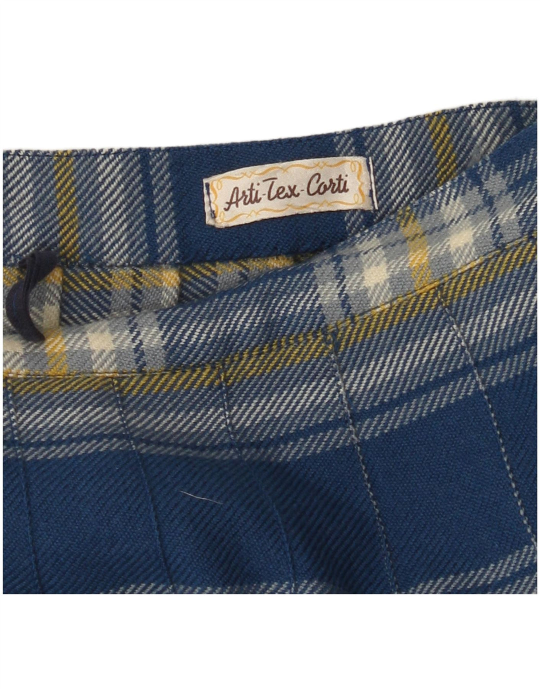 VINTAGE Damen Faltenrock in A-Linie mit hoher Taille, W26, klein, blau kariert