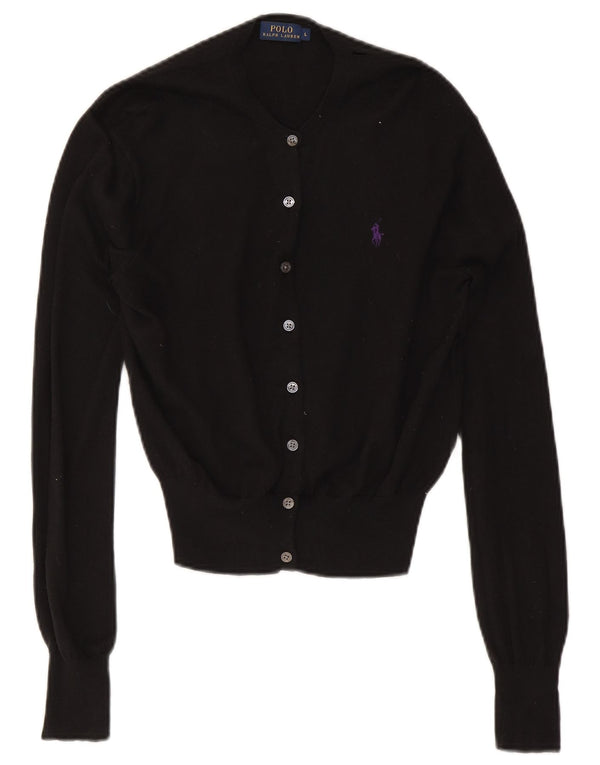 Polo Ralph Lauren Damen-Cardigan-Pullover UK 14 Große schwarze Baumwolle