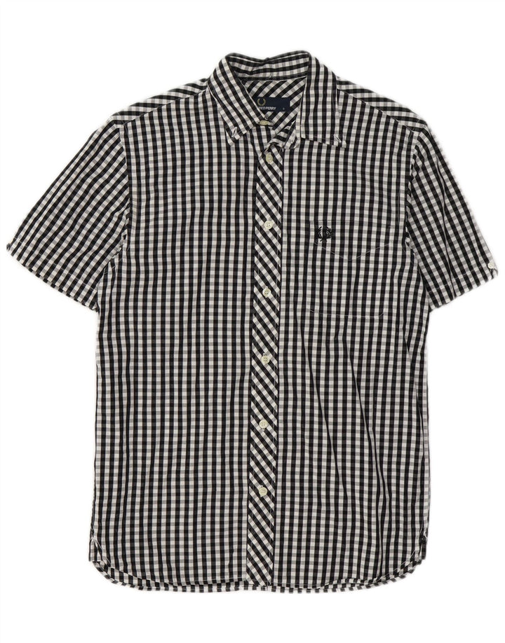 Fred Perry Herren-Kurzarmhemd, klein, schwarz, Gingham-Baumwolle