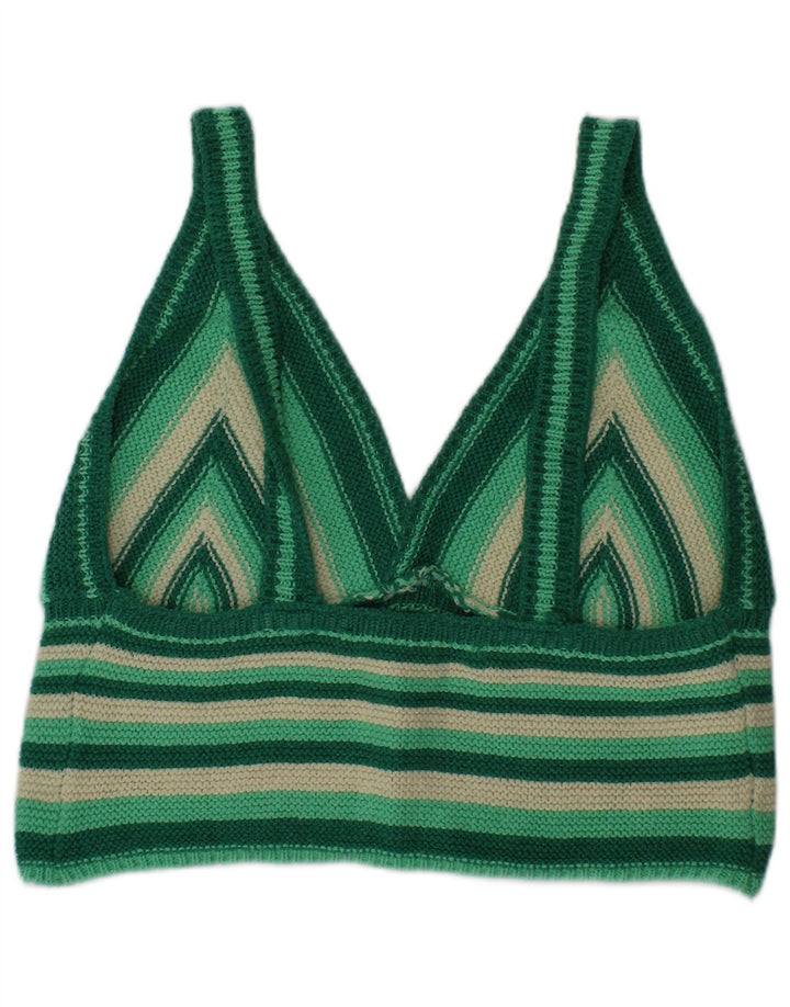 Zara Damen Strick-Crop-Top aus mittelgrüner, gestreifter Baumwolle