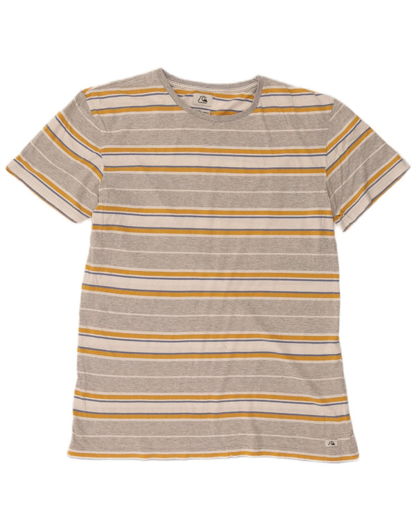 Quiksilver Herren-T-Shirt-Oberteil aus mittelgrauer, gestreifter Baumwolle