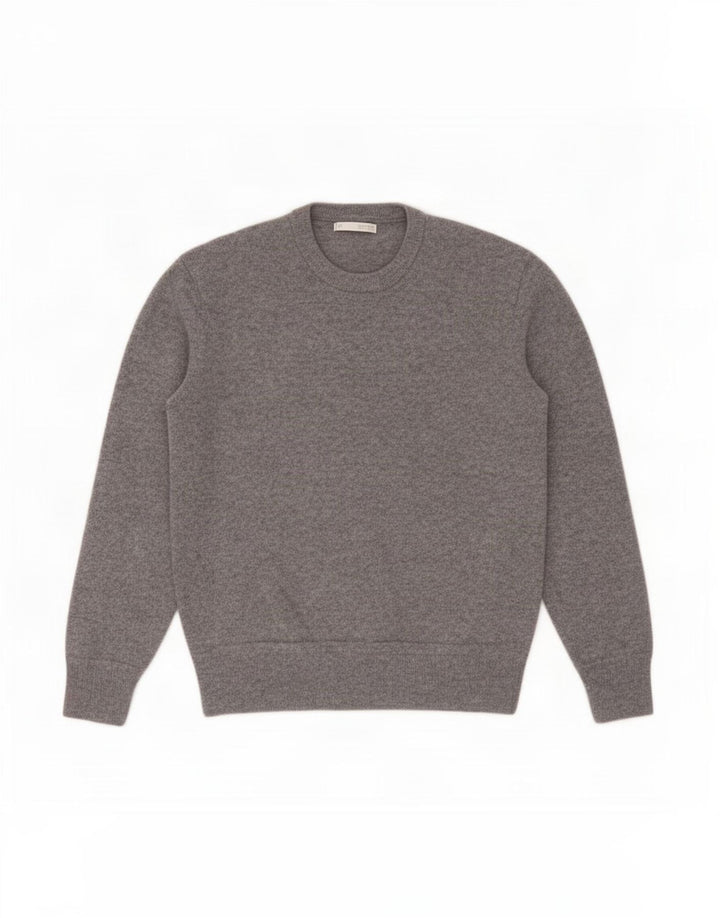 Zara Herren-Pullover mit Rundhalsausschnitt, mittelgraue Wolle