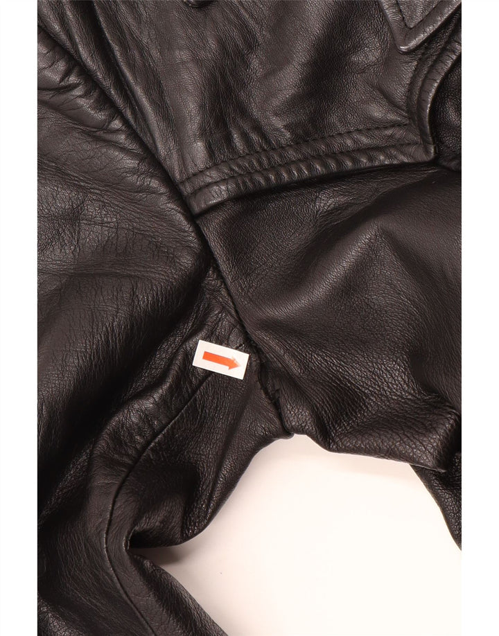 VINTAGE Damen Ledermantel UK 12 Mittelschwarzes Leder