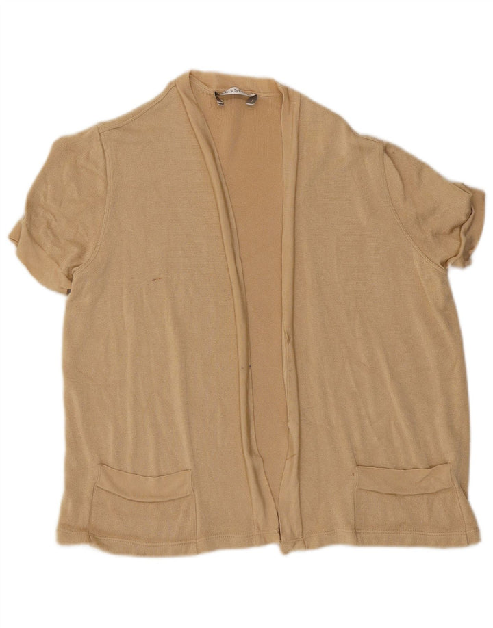 Max Mara Damen-Strickjacke mit kurzen Ärmeln, offen, Gr. 14, Mittelbeige