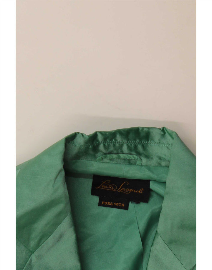 Luisa Spagnoli Damen 3-Knopf-Blazerjacke UK 14 Mittelgrüne Seide