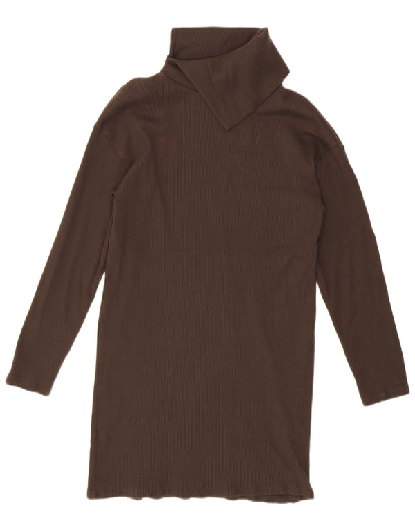 Zara Damen Langarm-Pulloverkleid UK 14 Large Braune Baumwolle