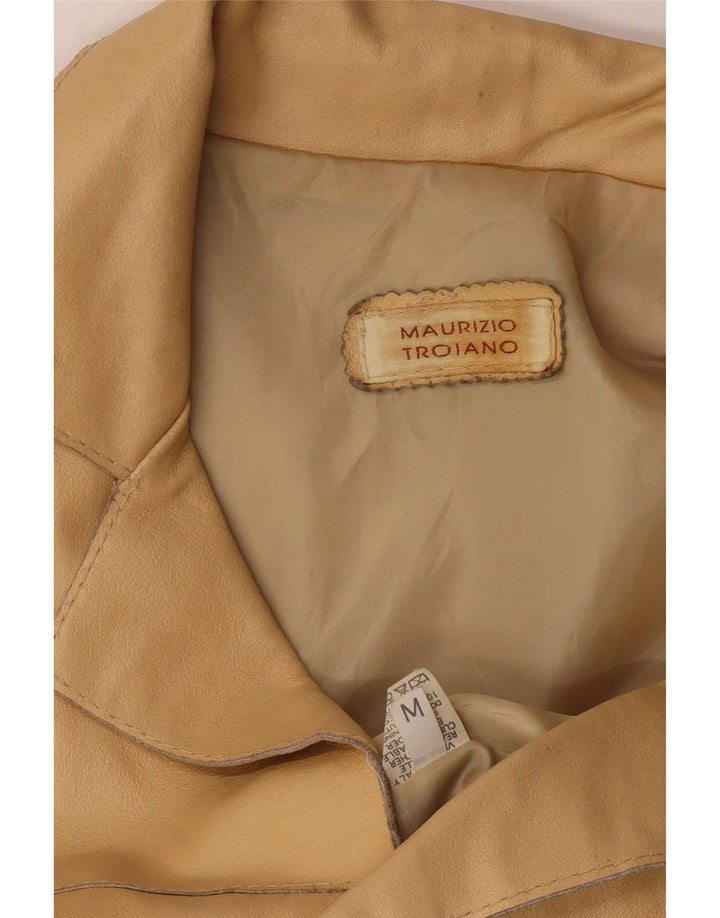 MAURIZIO TROIANO Mens Leather Jacket UK 38 Medium Beige Leather