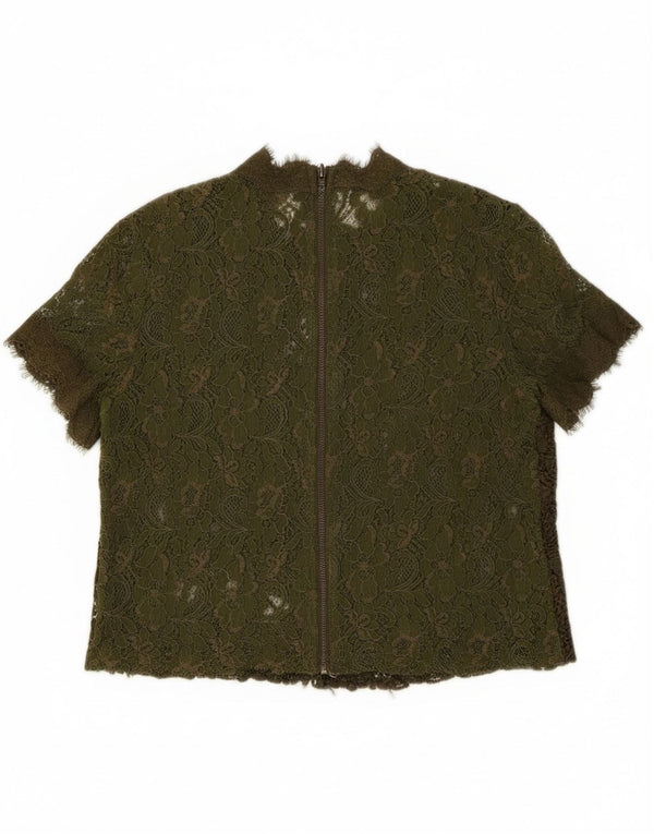 Zara Damen Crop Lace Bluse Top UK 14 Medium Khaki Floral