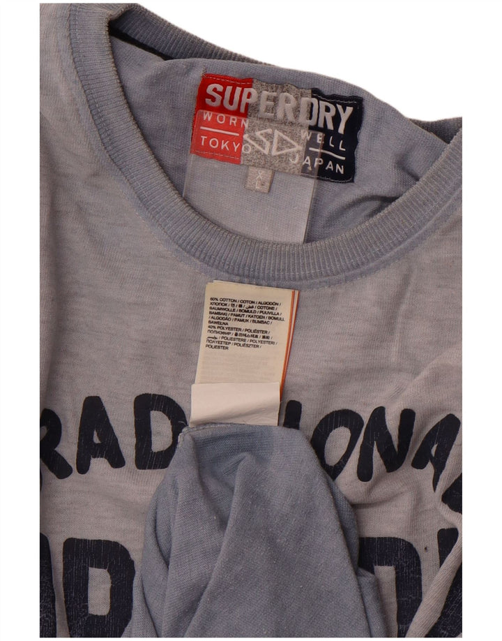 Superdry Herren Grafik-T-Shirt-Oberteil XL aus blauer Batik-Baumwolle