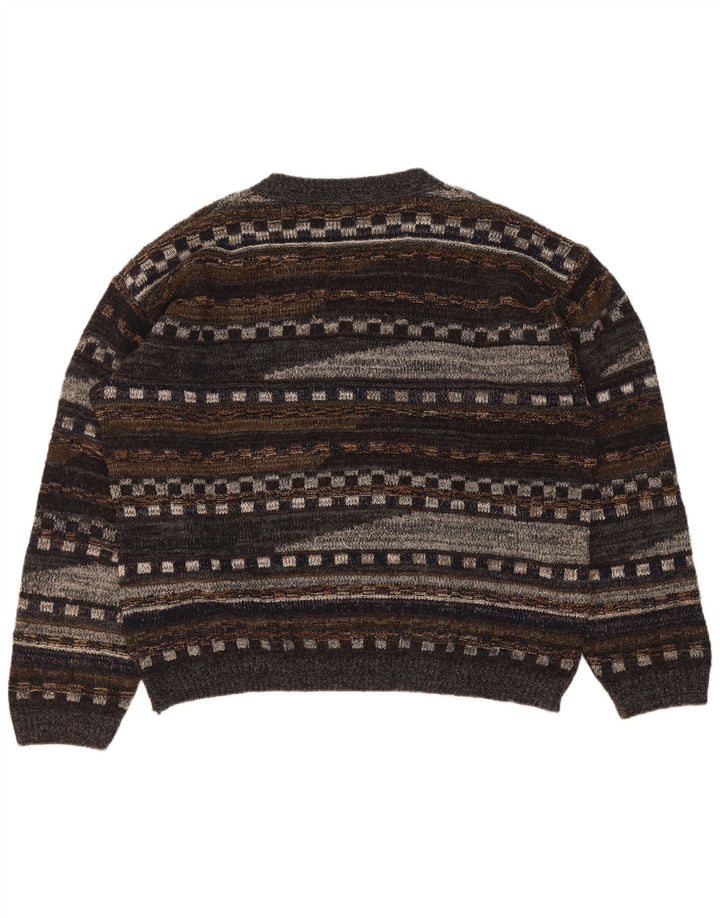 Vintage Herren V-Ausschnitt Pullover Pullover Große graue geometrische Wolle
