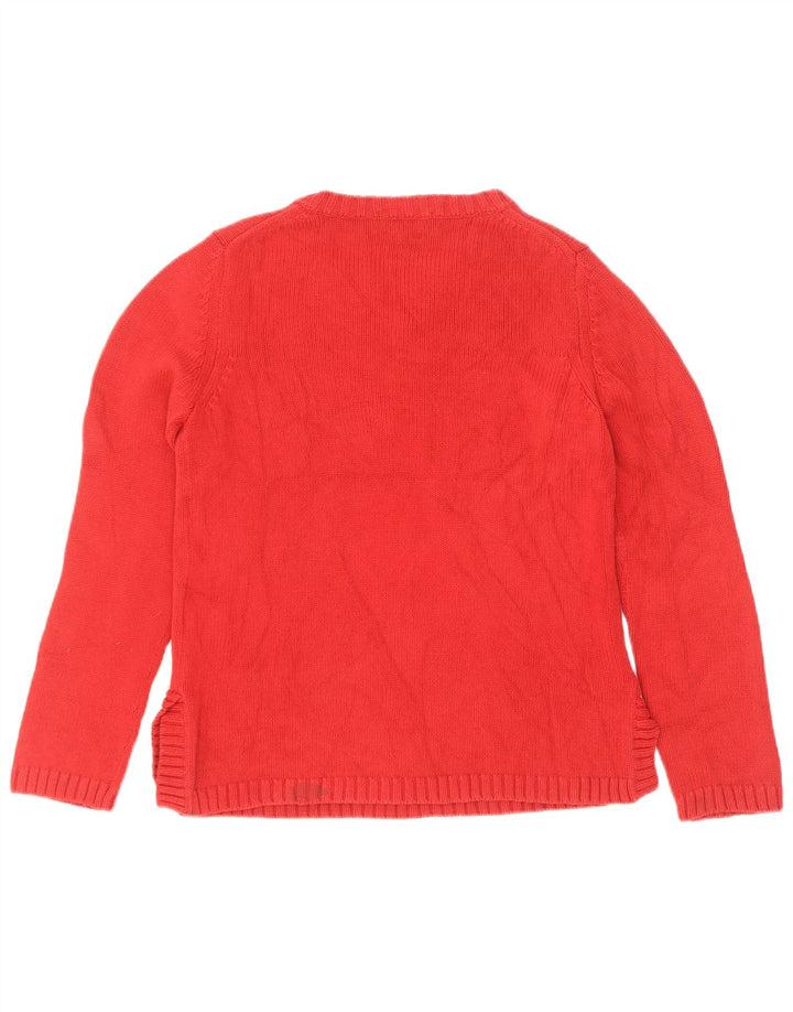 Eddie Bauer Damen-Pullover mit V-Ausschnitt, UK 12, mittelrote Baumwolle