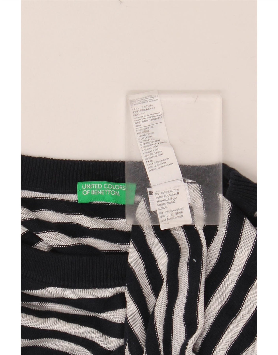 BENETTON Damen-Blusenoberteil mit 3/4-Ärmeln, Größe S, Marineblau, nautisch