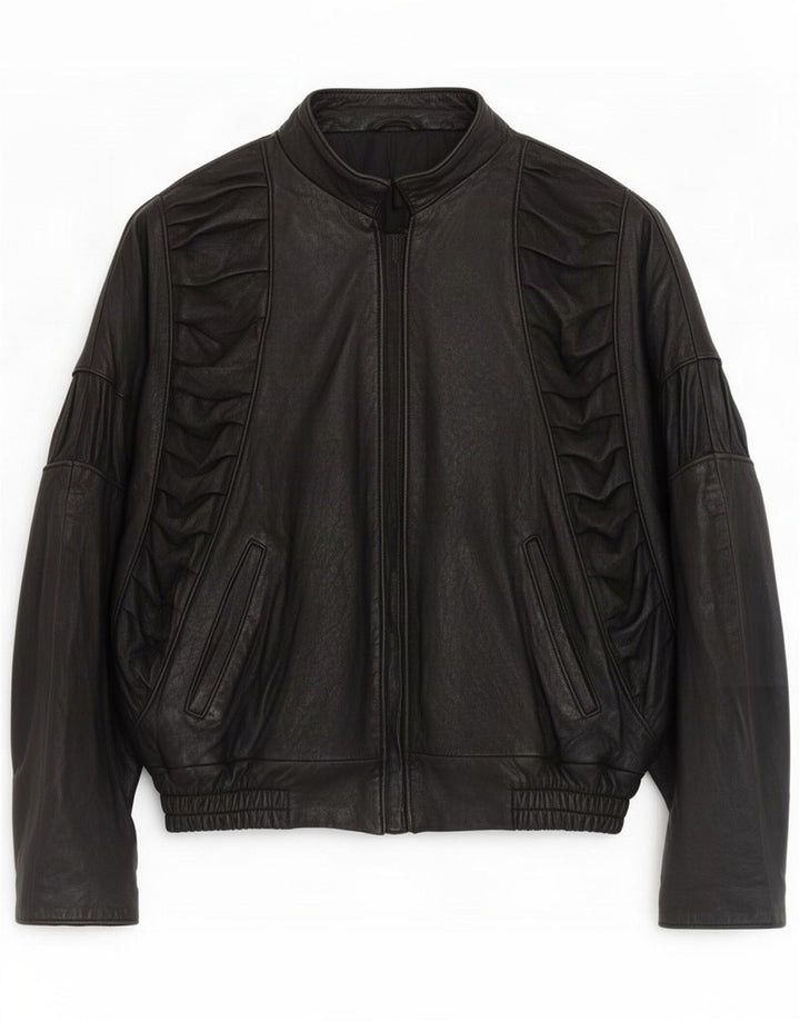 Vintage Damen Übergroße Lederjacke UK 10 Small Schwarz