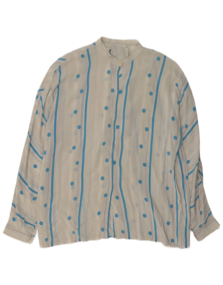 Vintage Damen Hemdbluse UK 16 Große weiße Polka Dot