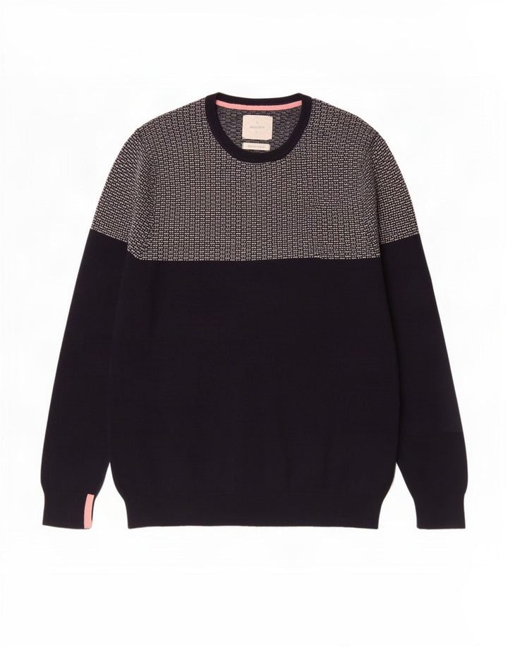 White Stuff Herren-Pullover mit Rundhalsausschnitt, groß, Marineblau, Farbblock