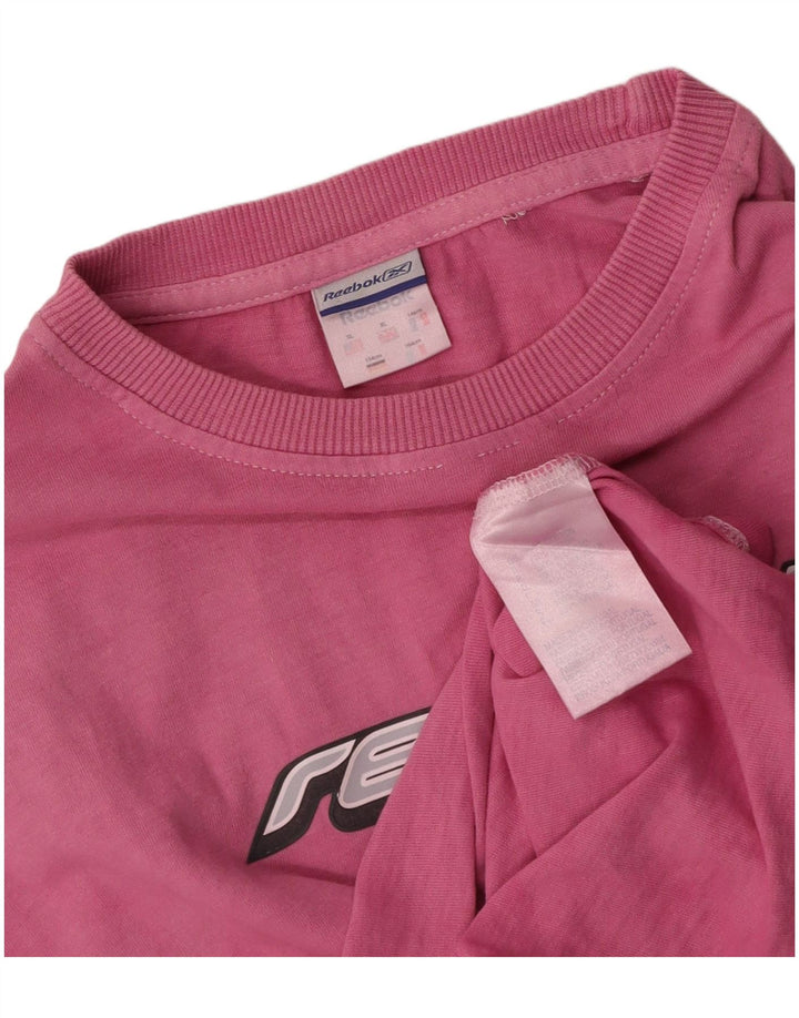 REEBOK Damen Grafik T-Shirt Top UK 18 XL Rosa Baumwolle